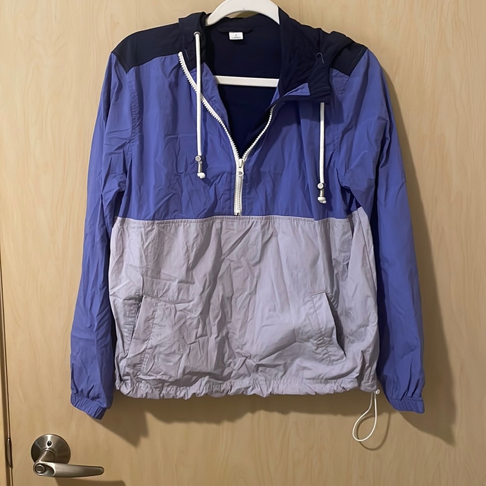 Purple hooded windbreaker